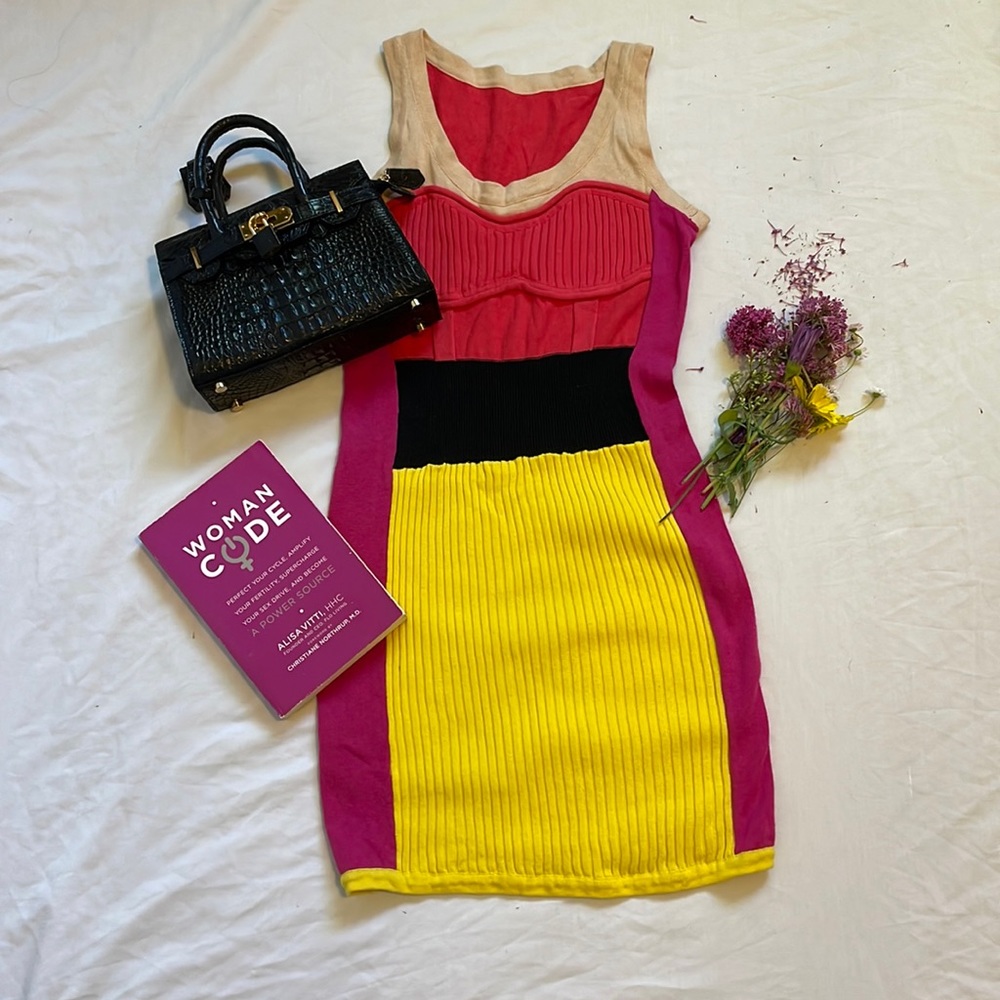 Vintage Knit Colorblock Bodycon Mini Dress size XXS